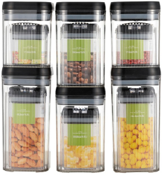 Cutii de Depozitare Alimente Flippy Set din 12 Cutii de tip Container Recipiente pentru Cereale in Bucatarie Transparente cu Capac Negru 
