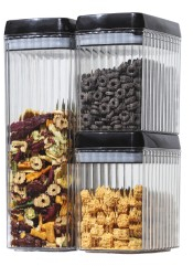 Cutii de Depozitare Alimente Flippy Set din 3 Cutii de tip Container Recipiente pentru Cereale in Bucatarie Transparente cu Capac Negru 