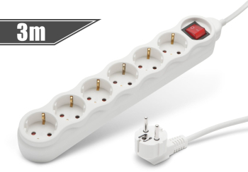 Prelungitor cu distribuitor 6 prize cu intrerupator - 3m 