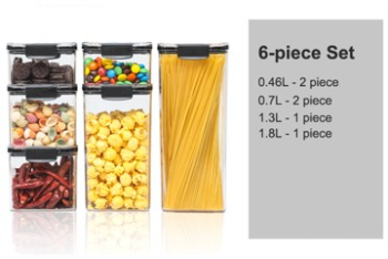 Set 6 Cutii depozitare pentru bucatarie Flippy 2x0.46 L 2x0.7 L 1x1.3 L 1x1.8 L 