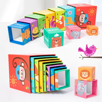 Set Jucarii pentru copii Flippy 10 cutii de stivuire 3 ani turn interactiv pentru copii Model Animalute Multicolor