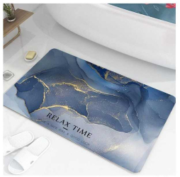 Covoras albastru pentru baie Relax Time ultra absorbant anti-alunecare model Marmura Luxury 40 x 60 cm 