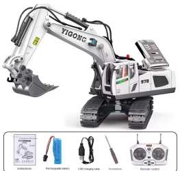 Excavator cu telecomanda sunete si lumini LED multiple functii si detalii bine definite incarcare USB acumulator inclus. 28x10.5x28cm 