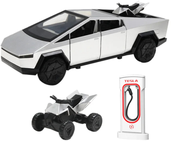 Masina metalica tip Tesla Cybertruck cu ATV sunete realistice Farurile si stopurile lumineaza Usile capota si portbagajul se deschid 18 