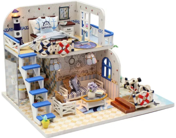 Puzzle 3D Casa de papusi in miniatura DIY Blue Coast 19x15x13cm 