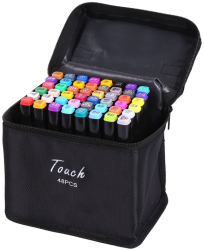 Set 48 markere 2 capete subtire si gros geanta de depozitare Multicolor 