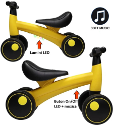 Bicicleta fara pedale 4 roti tricicleta luminite led si muzica 1-3 ani 