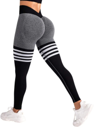 Colanti Model Jambiere cu Dungi Talie Inalta si Efect Push-Up. Gri Negru - M 