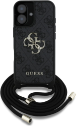 Husa pentru iPhone 16 Plus - Guess Hardcase 4G Big Logo with Cord Strap GUHCP16MP4GMGCRK - Black 