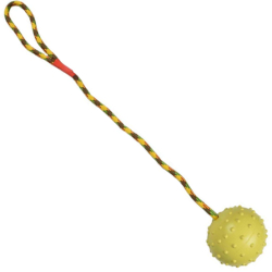 Jucarie pentru caine minge cu sfoara si maner 6 x 40cm Verde Ropet 