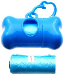 Set 2 role x 15 saci menajeri pentru fecale si dispenser cu agatatoare in forma de os pentru caini si pisici Albastru Ropet 
