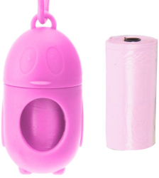 Set 2 role x 15 saci menajeri pentru fecale si dispenser cu agatatoare pentru caini si pisici Roz Ropet 