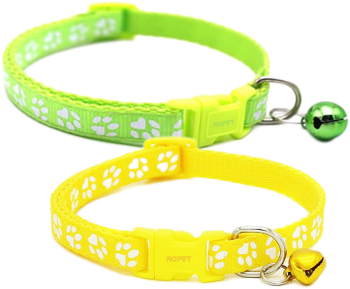 Set 2 x Zgarda ajustabila cu clopotel pentru caini si pisici 18-32cm/1cm Galben/Verde Ropet 