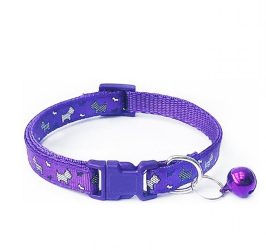 Zgarda ajustabila cu clopotel pentru caini si pisici 18-32cm/1cm Imprimeu Mov Ropet 