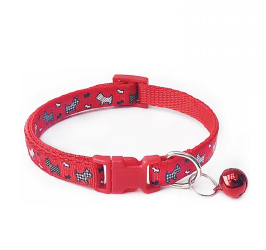 Zgarda ajustabila cu clopotel pentru caini si pisici 18-32cm/1cm Imprimeu Rosu Ropet 