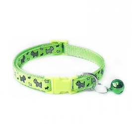 Zgarda ajustabila cu clopotel pentru caini si pisici 18-32cm/1cm Imprimeu Verde Ropet 