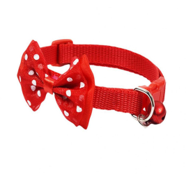 Zgarda ajustabila cu clopotel si fundita pentru caini 27-42cm/15mm Rosu Ropet 