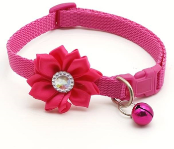Zgarda ajustabila cu floare pentru caini si pisici 22-33cm/10mm Roz Ropet 