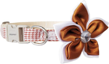 Zgarda ajustabila cu floare/fundita pentru caini si pisici 22-33cm/10mm Maro/Crem Ropet 