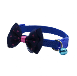 Zgarda ajustabila cu fundita pentru caini si pisici 22-33cm/10mm Albastru Ropet 