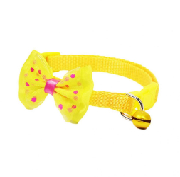 Zgarda ajustabila cu fundita pentru caini si pisici 22-33cm/10mm Galben Ropet 