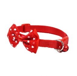 Zgarda ajustabila cu fundita pentru caini si pisici 22-33cm/10mm Rosu Ropet 