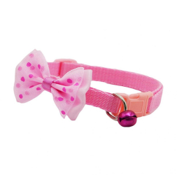 Zgarda ajustabila cu fundita pentru caini si pisici 22-33cm/10mm Roz Deschis Ropet 