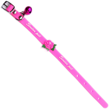 Zgarda ajustabila pentru catei si pisici cu clopotel 29cm Silicon Roz Ropet 