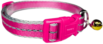 Zgarda reflectorizanta cu clopotel pentru caini si pisici ajustabila 26-38cm/15mm Roz Ropet 