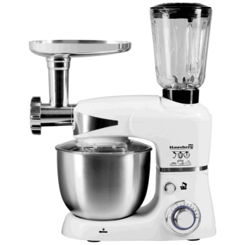 Robot de bucatarie cu bol din otel Hausberg HB-7605AB 1000W 5 l 6 viteze LED Blender Mixer Masina de tocat carne Alb 