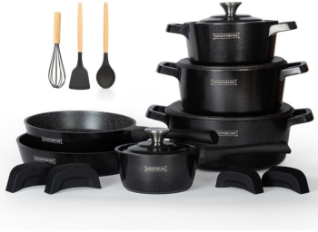 Royalty Line Premium RL-OS1014M Set oale si tigaie 14 cm fonta finisaj marmura inductie negru