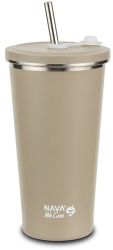 Cana termica cu pai din otel inoxidabil Nava We care 500 ml bej 