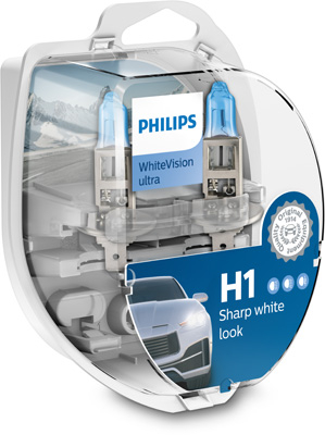 Set 2 Becuri Far H1/w5W P14.5S 55W 12V White VIsion Ultra Philips 