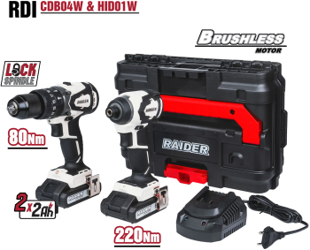 Set surubelnita cu impact brushless RDI-CDB04W si HID01W 2 x 2Ah Raider 011504 