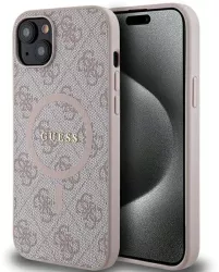 Husa pentru iPhone 15 - Guess 4G Collection Leather MagSafe GUHMP15SG4GFRP - Pink 