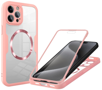 Husa pentru iPhone 15 Pro + Folie - Techsuit ColorVerse 360 MagSafe Series - Pink 