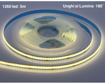 Banda Led COB alb-neutru - Exterior/Interior IP65 Flexibil adeziva - 252led/m - 12W/ml - Rola 5m