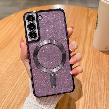 Husa de Protectie 2 in 1 Flippy pentru Samsung Galaxy S21FE Glitter Chrome Magsafe din TPU Magnetica cu Protectie Lentila Mov 