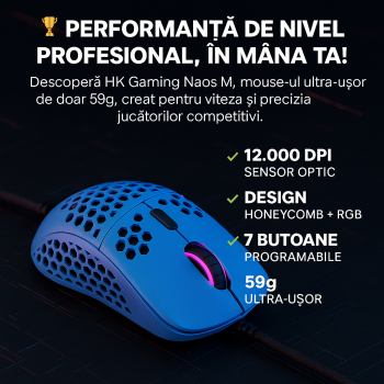 Mouse HK Gaming NAOS M Ultrausor Structura Honeycomb Wired RGB 12 000dpi 7 Butoane 59 g Blue 