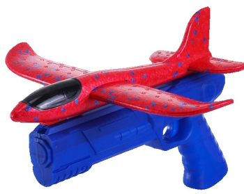 Pistol cu Lansator de Avion Flippy din Polistiren+Plastic +3 Ani Avion 38 cm Lansare 10 m Albastru/Rosu 