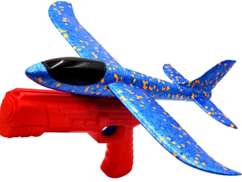 Pistol cu Lansator de Avion Flippy din Polistiren+Plastic +3 Ani Avion 38 cm Lansare 10 m Rosu/Albastru 