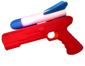 Pistol de Jucarie Flippy cu Lansator de Racheta din Polistiren/Plastic Lumina LED +3 Ani Rosu/Albastru 