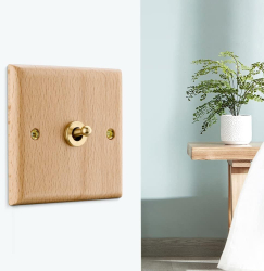 Intrerupator din lemn masiv Beech Wood Vichema 1gang 2way 10A doza cadou 