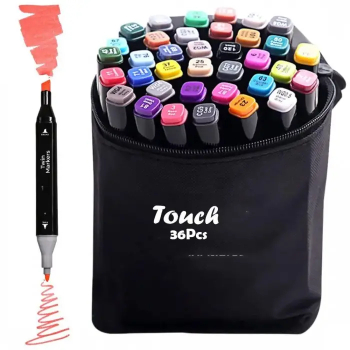 Set 36 Markere Profesionale Colorate Duble Scriere si Evidentiere Geanta Depozitare