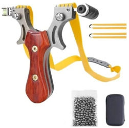 Set prastie metalica cu laser si 100 bile metalice 9 mm 12 cm boloboc maner lemn maro husa inclusa 