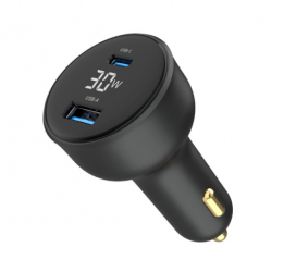 Incarcator auto Gembird TA-UC-AC2PD30LCD-CAR-01 1x USB-C 1x USB-A White 