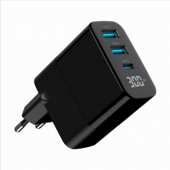 Incarcator retea Gembird TA-UC-PDQC30LCD-BK-02 2x USB-A 1x USB-C 2.1A Black 