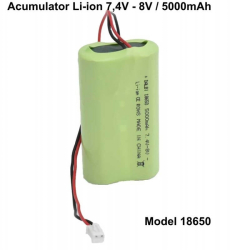 Acumulator 7.4v pana la 8v Li-ion 5000mAh model 2 x 18650 cu fire si mufa 