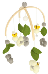 Carusel pentru patut cu pandative de plus flori gri 