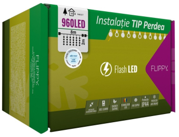 Instalatie Craciun Tip Perdea IP44 8 m x 2 m 960 LED-uri Alb rece cu flash Transformator Interconectabila Prelungitor 3 m inclus Fir 